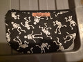 Handmade black makeup bag with white dancing skeletons pattern