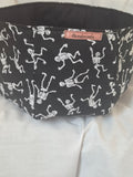 Handmade black fabric basket with white dancing skeletons pattern